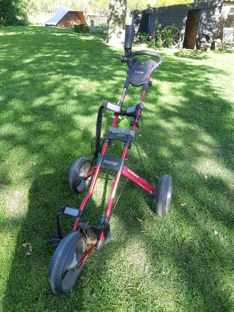 Bagboy Automatic driewiel trolley, met goede handrem. ROOD, Ophalen of Verzenden, Gebruikt, Set