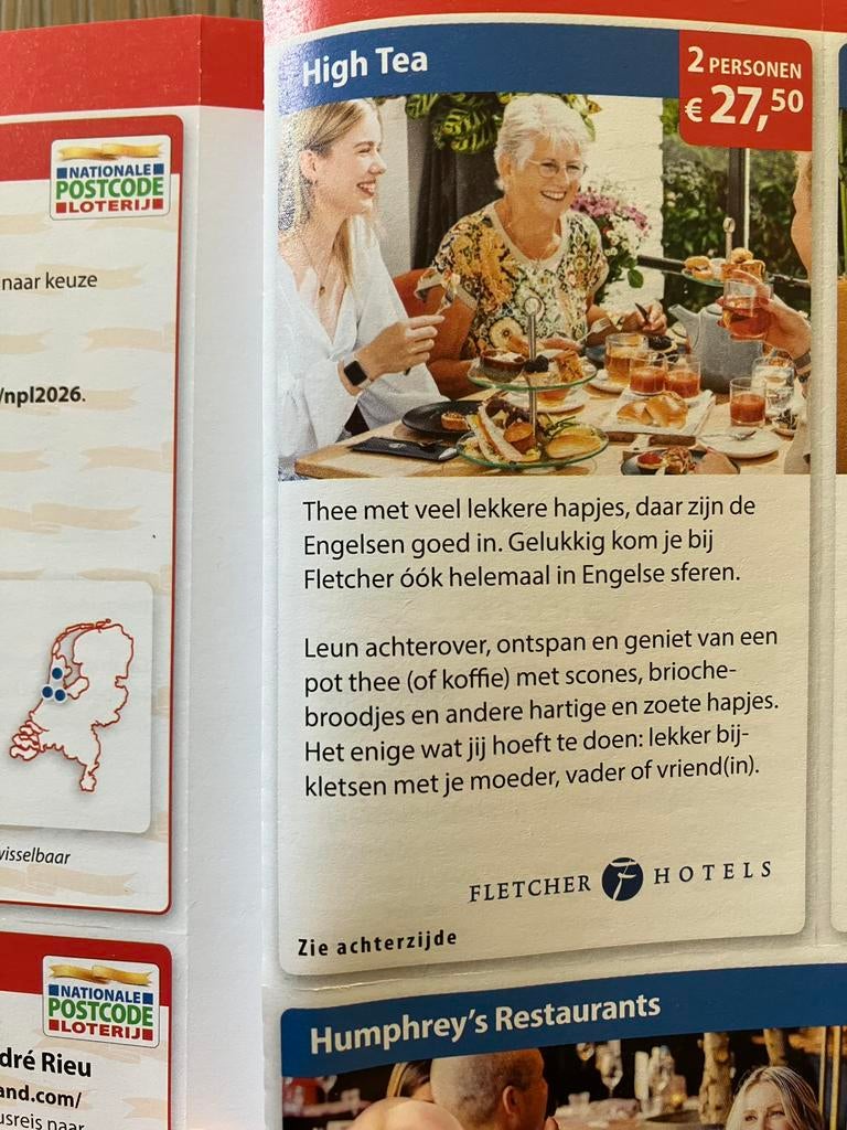 High tea Fletcher voor 13,75 euro., Twee personen, Cadeaubon