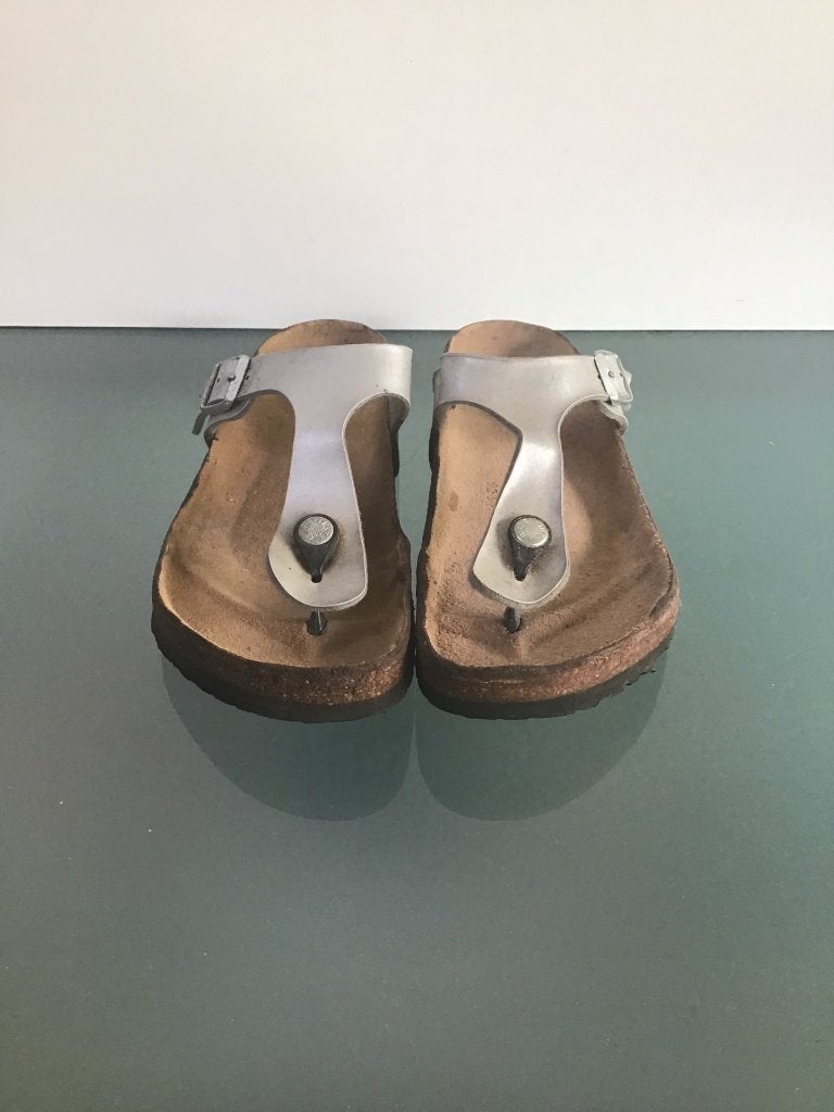 Birkenstock Gizeh 37 | Zilver | Gratis Verzenden, Slippers, Overige kleuren, Verzenden, Zo goed als nieuw