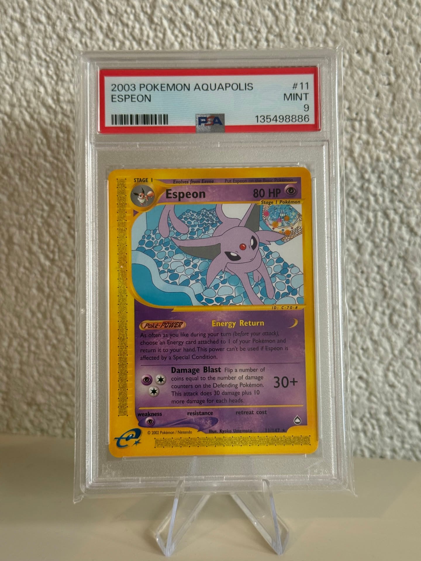 Pokemon | Espeon | PSA 9 | 11/147 | 135498886, Ophalen of Verzenden, Zo goed als nieuw, Losse kaart