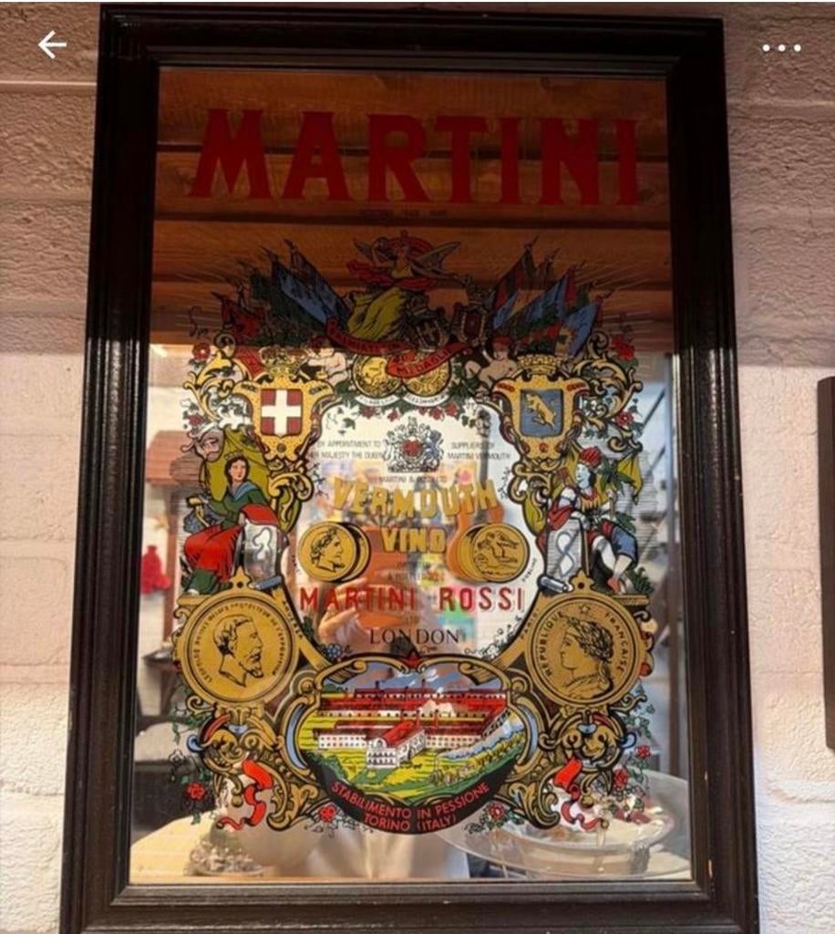 Vintage Martini Rossi spiegel - Bar decoratie, Huis en Inrichting, Woonaccessoires | Spiegels, Gebruikt, 50 tot 75 cm, Rechthoekig