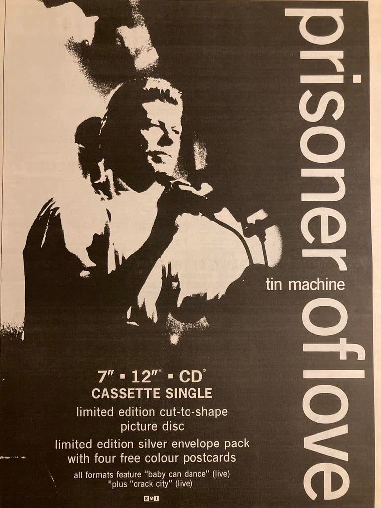 Paginagrote A3 advertentie TIN MACHINE Prisoner release, Verzamelen, Posters, Ophalen of Verzenden, Zo goed als nieuw, A1 t/m A3