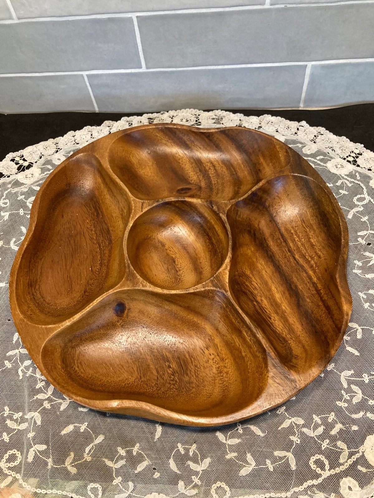 Vintage houten snackschaal (250725s), Ophalen of Verzenden, Zo goed als nieuw, Rond, Hout