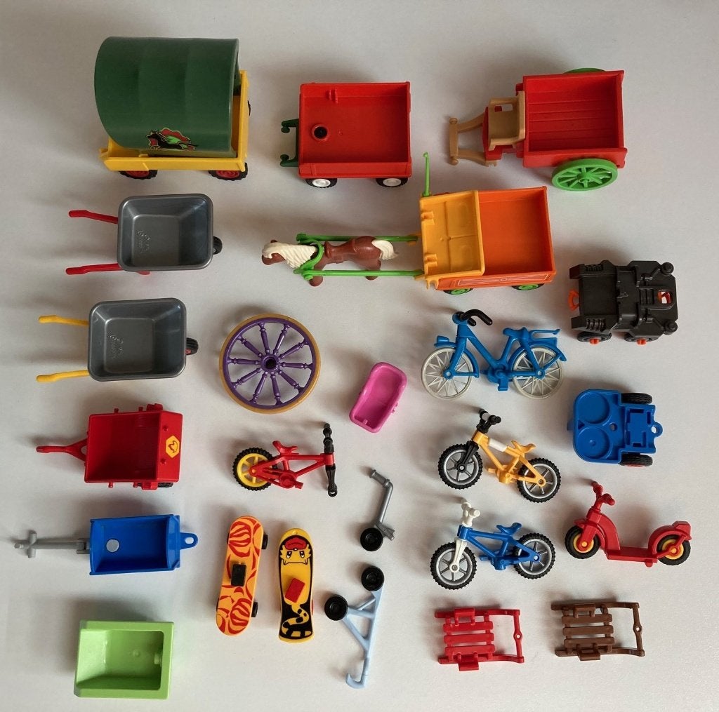 playmobil, karretje, fiets, skateb., slee, kruiwagen, wiel, Ophalen of Verzenden, Gebruikt, Los playmobil