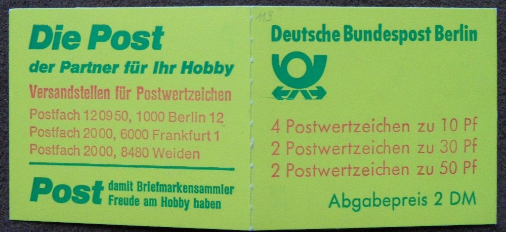 Postzegelboekje Duitsland – Bundespost Berlin  Boekje 11g, Ophalen of Verzenden, BRD, Postfris