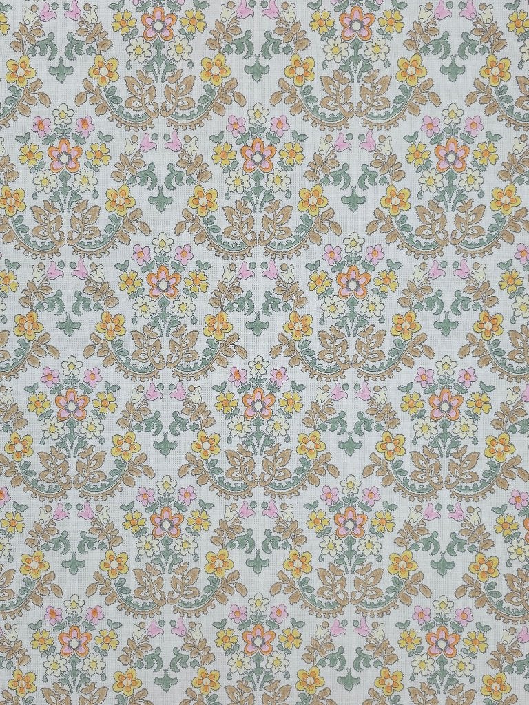 5419 barok behang met bloemen pastelgeel roze groen swiet, Ophalen of Verzenden, Groen