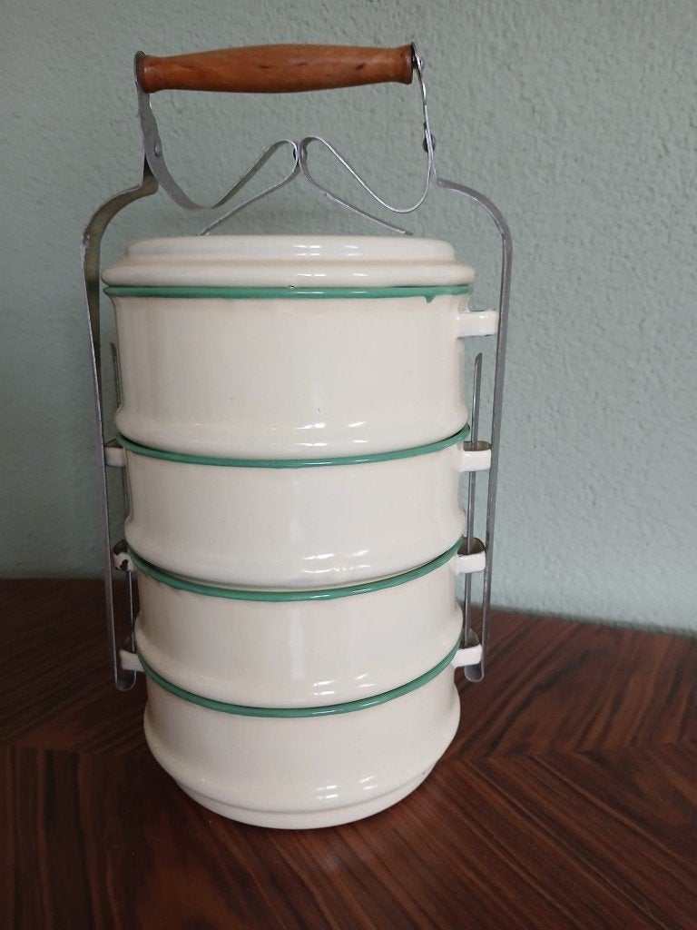 Vintage pannen schalen set emaille, Huis en Inrichting, Ophalen, Stapelbaar, Gebruikt, Pannenset
