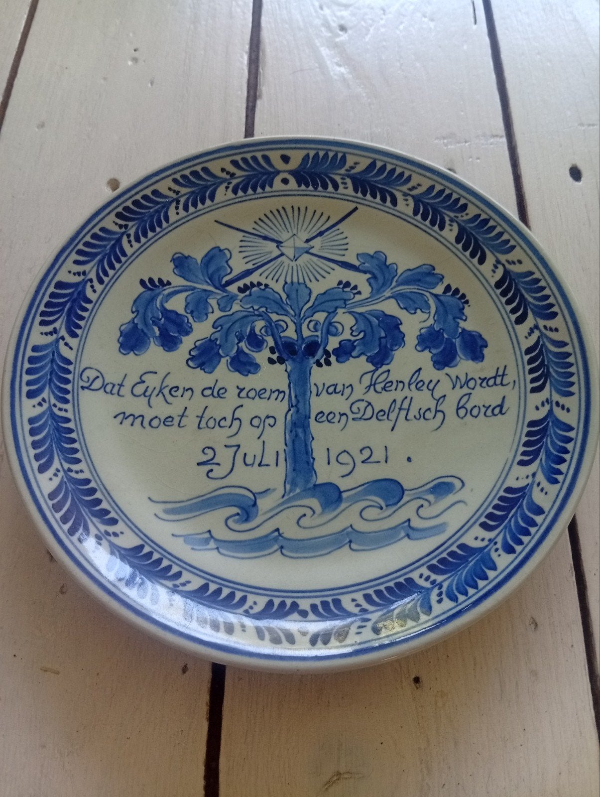Antiek Delfts Blauw Gedenkbord 1921, Antiek en Kunst, Antiek | Wandborden en Tegels, Ophalen of Verzenden