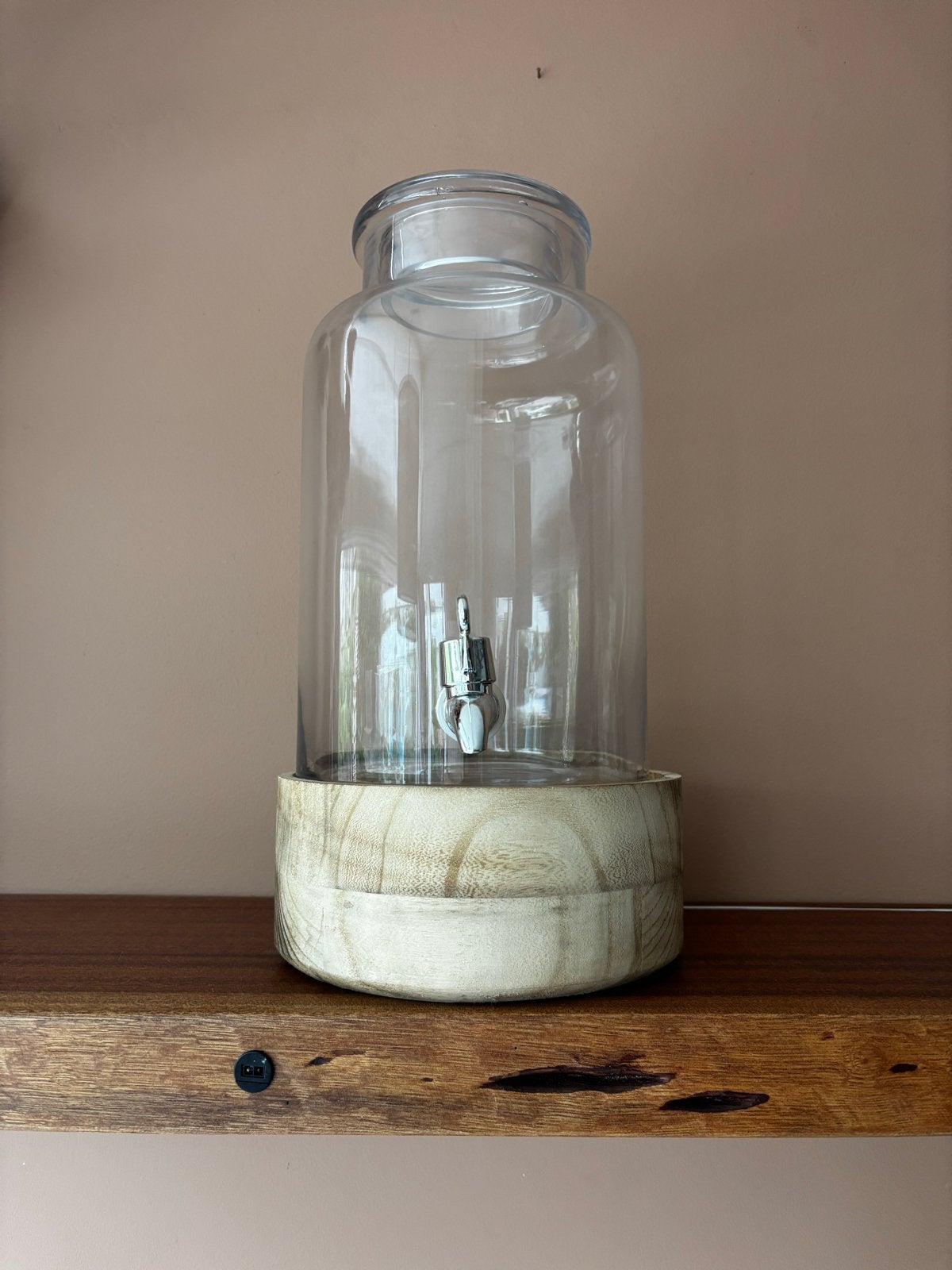 Glazen Watertap met deksel op houten voet 6 liter inhoud, Overige typen, Ophalen, Zo goed als nieuw, Glas