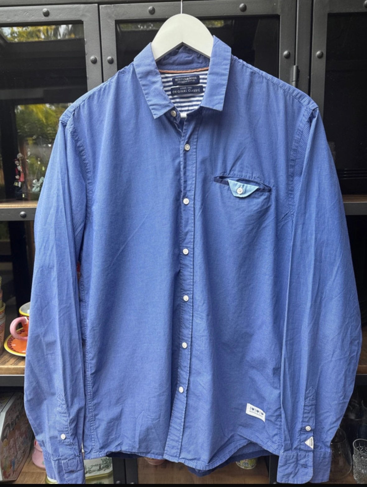 Overhemd Scotch & Soda maat L (valt klein), Ophalen of Verzenden, Zo goed als nieuw, Blauw, Halswijdte 41/42 (L)