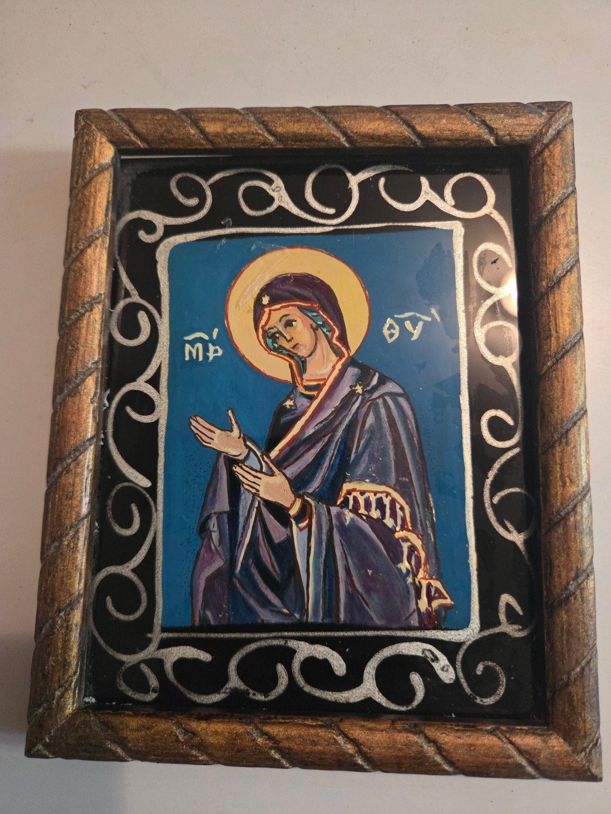 Oude religieuze icoon van Maria in lijst 25 euro, Ophalen of Verzenden
