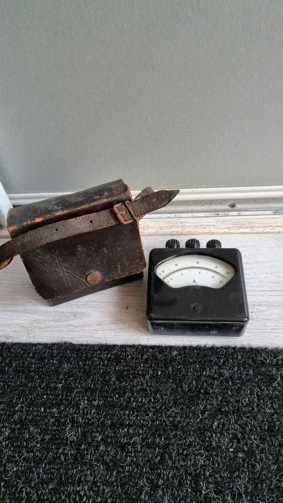 Vintage Amperemeter in Leren Etui - Werkend, Antiek en Kunst, Ophalen of Verzenden