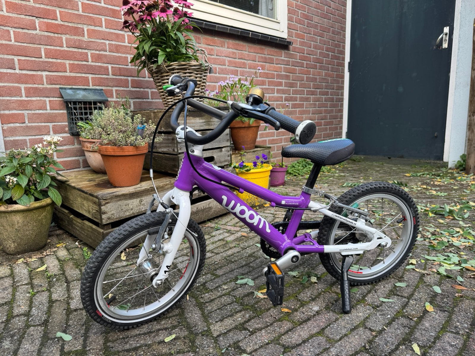 Woom 2 kinderfiets paars, Ophalen, Gebruikt, Velgrem, Minder dan 16 inch