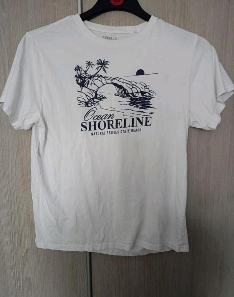 T-shirt XXL wit met 'Ocean Shoreline' print, Kleding | Heren, T-shirts, Wit, Overige maten, Ophalen of Verzenden, Zo goed als nieuw