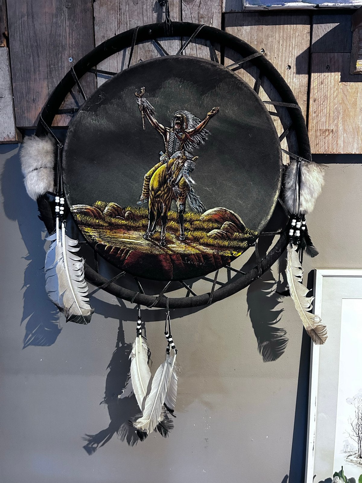 Dromenvanger met Indiaan op paard - Handgeschilderd, Ophalen, Gebruikt, Meerkleurig, Boho
