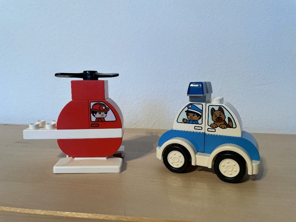 LEGO Duplo Brandweerhelikopter en politiewagen – Compleet, Overige thema's, Inclusief instructies, Ophalen of Verzenden, Zo goed als nieuw