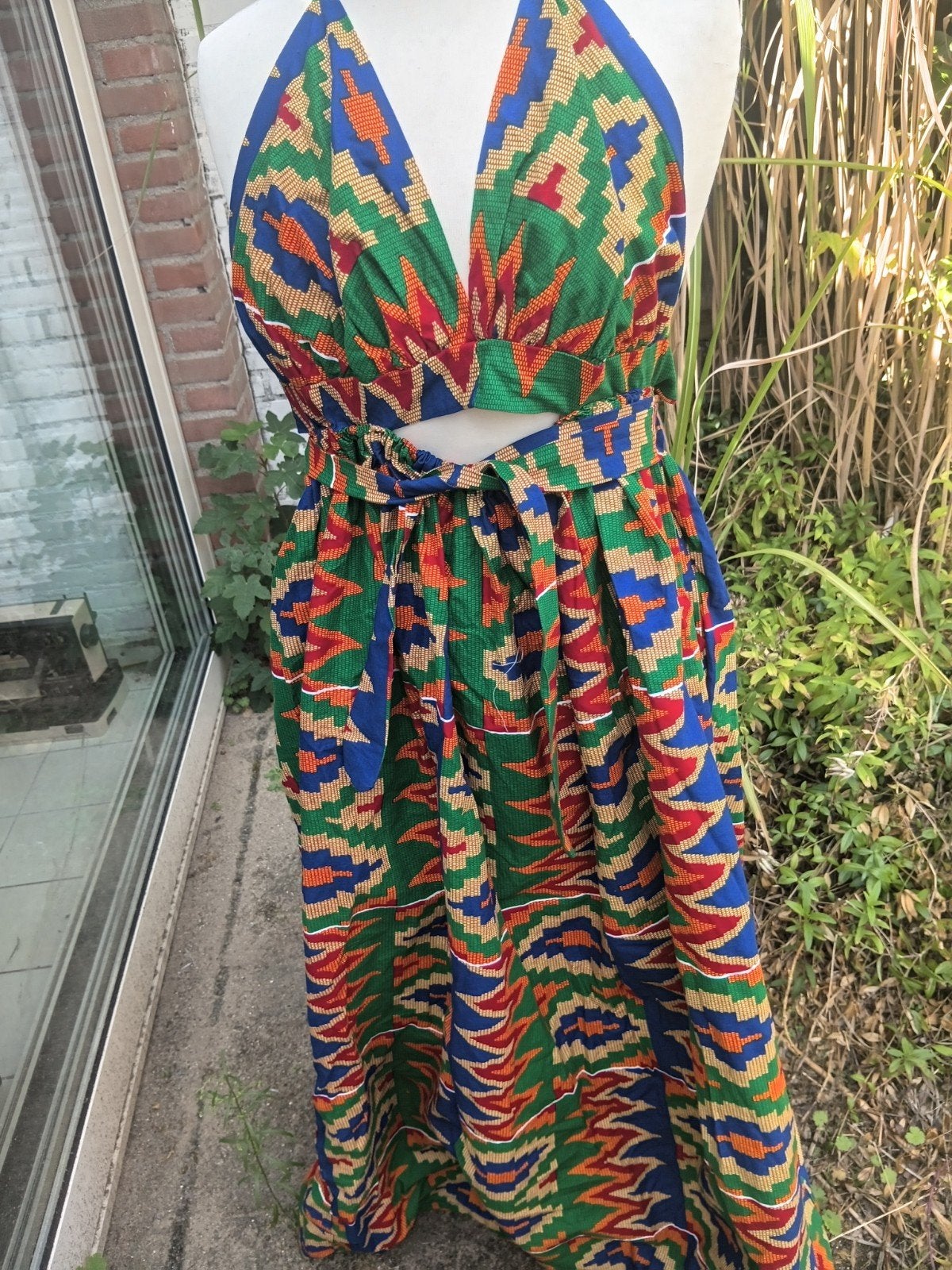 kente jurk Ghana met ketting batik katoen 2 zakken, Ophalen of Verzenden, Nieuw, Maat 42/44 (L)