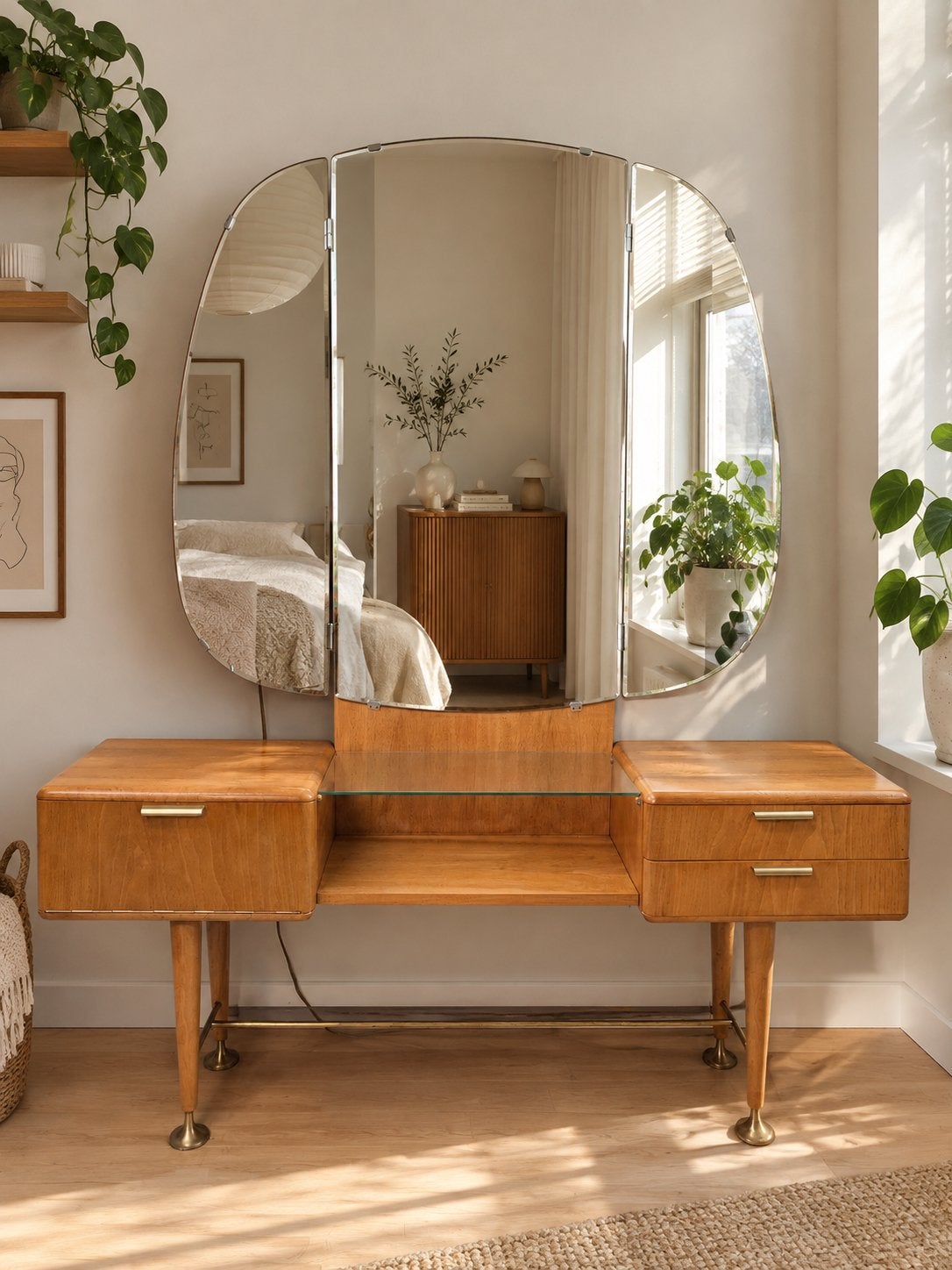 A.A. Patijn Poly Z serie Beauty dresser, kaptafel notenhout, Ophalen, 100 tot 150 cm, 100 tot 150 cm, Mid century Vintage design