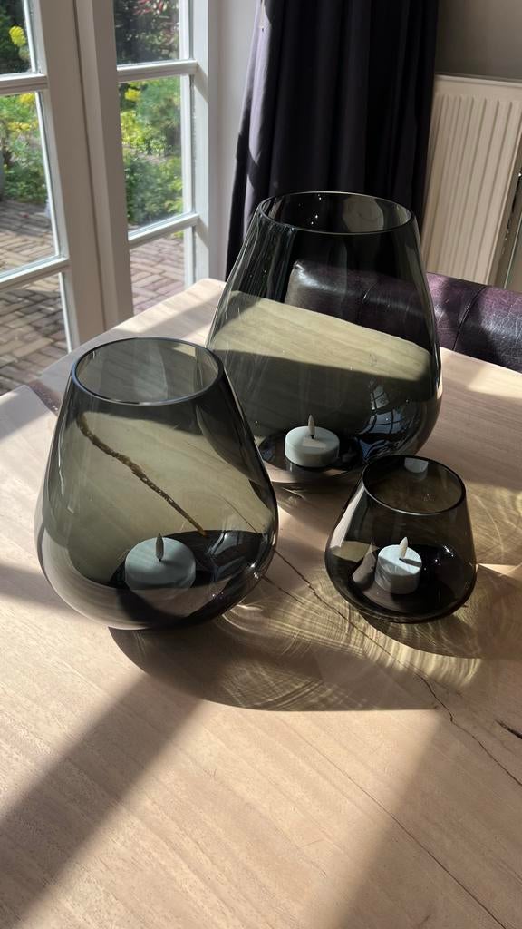 Set van 3 Tasman Grey vazen/windlichten van Industrial Wood, Ophalen, Overige kleuren, Minder dan 50 cm, Glas