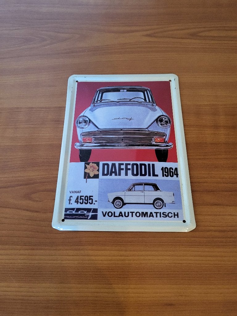 Blikken reclamebord repro Daffodil personenauto Jaren 60, Ophalen of Verzenden, Zo goed als nieuw