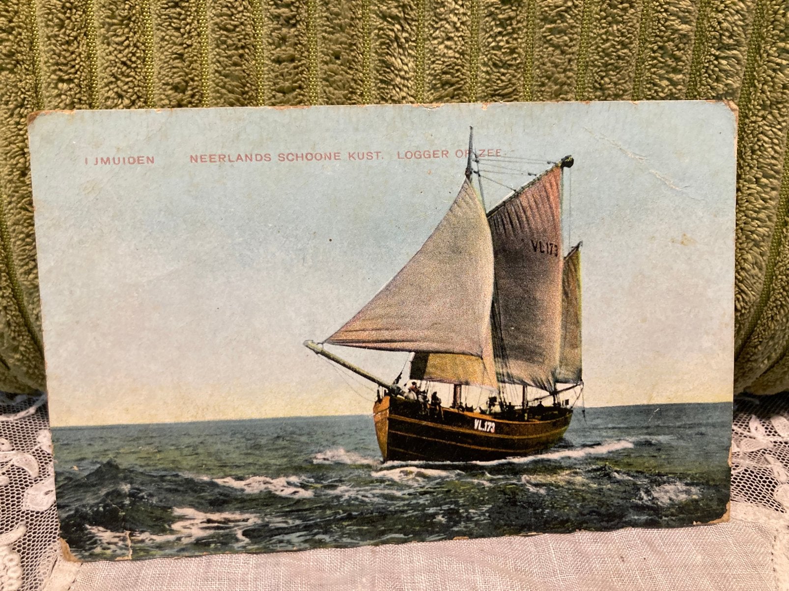 Oude ansichtkaart IJmuiden, logger op zee (190826), Ophalen of Verzenden, Voor 1920, Noord-Holland