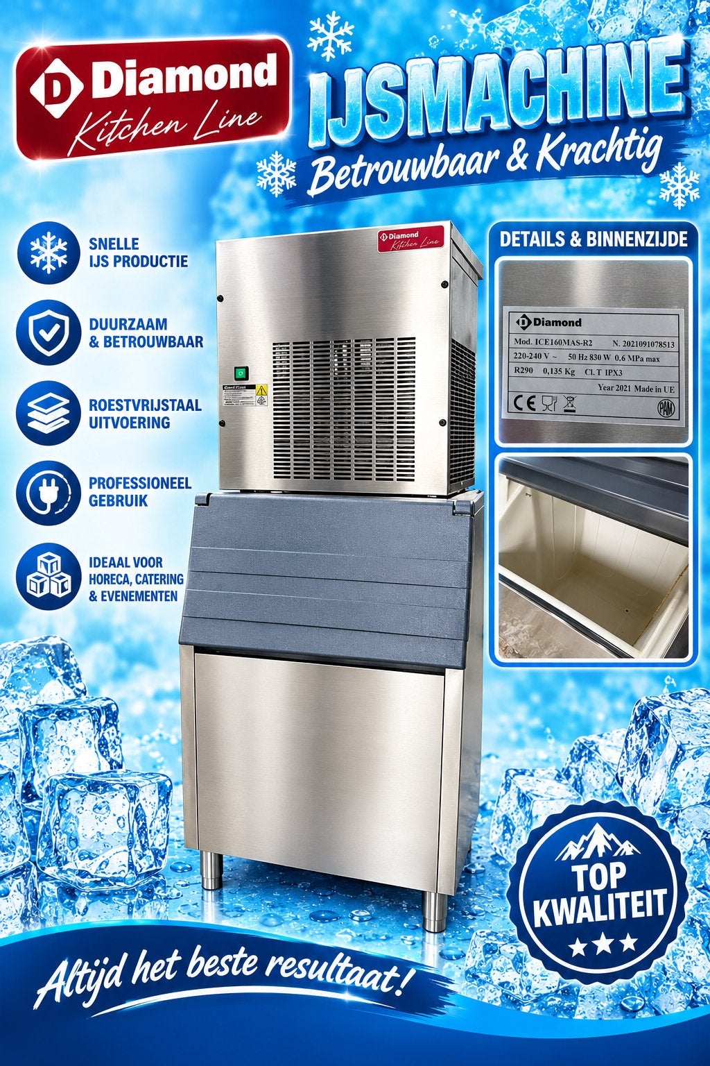 Diamond Kitchen Line IJsmachine ICE160MAS-R2 - 2021, Ophalen, Gebruikt, Overige typen