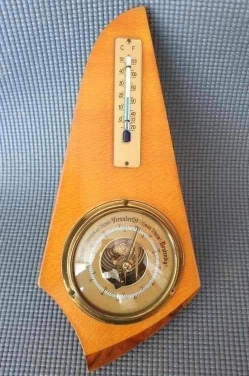 Vintage ca. 1960's weerstation barometer en thermometer, Ophalen of Verzenden, Gebruikt, Barometer
