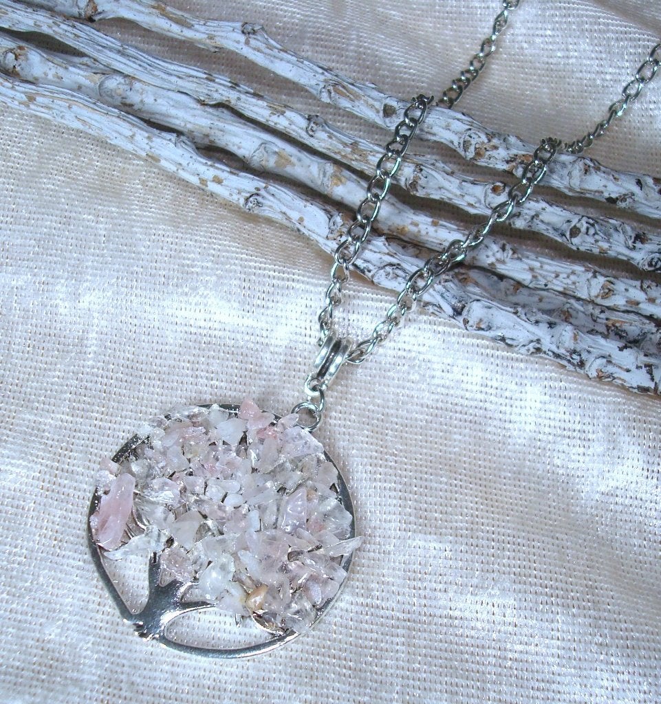 Ketting met hanger Levensboom van rozenkwarts, Info.adorabeads@gmail.com, Want 18 Hoogvliet, Adorabeads, Nieuw