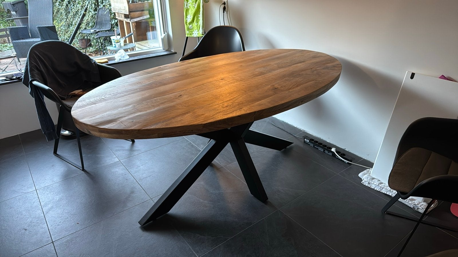 Zo goed als nieuwe mangohouten eettafel 180x100 cm, Ophalen, 50 tot 100 cm, Zo goed als nieuw, 150 tot 200 cm