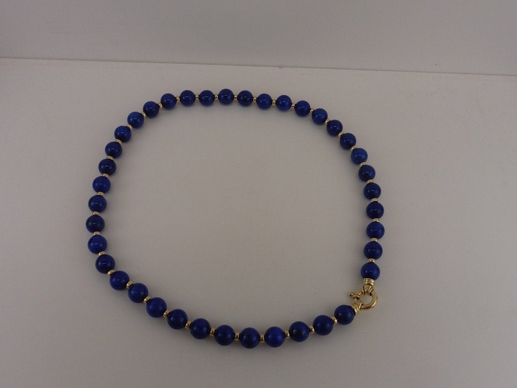 Lapis Lazuli collier met gouden slot en bolletjes         D1, Sieraden, Tassen en Uiterlijk, Kettingen, Gebruikt, Blauw, ., Ophalen of Verzenden