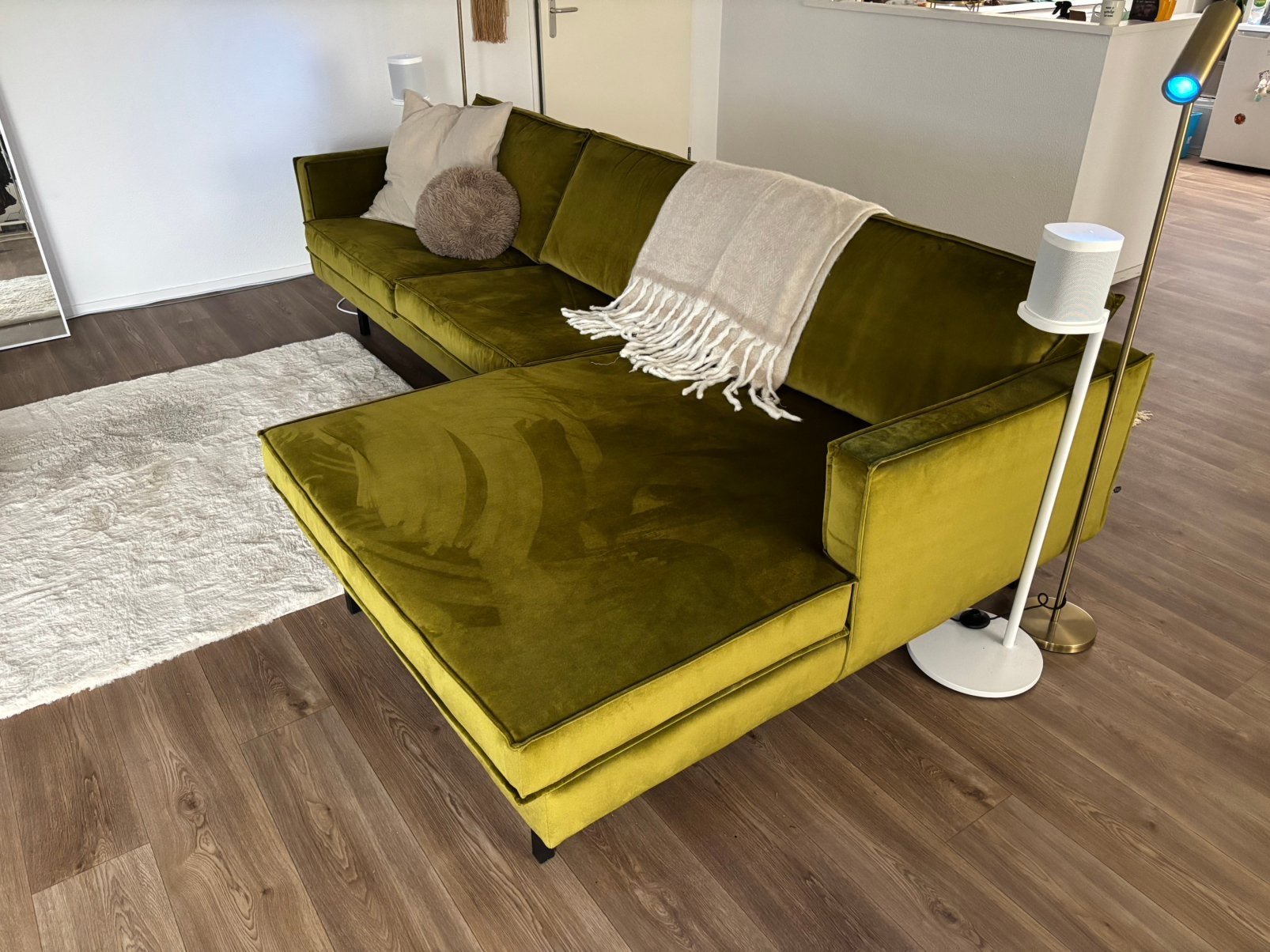 Bepurehome rodeo bank chaise longue rechts velvet green, Ophalen, Zo goed als nieuw, Stof