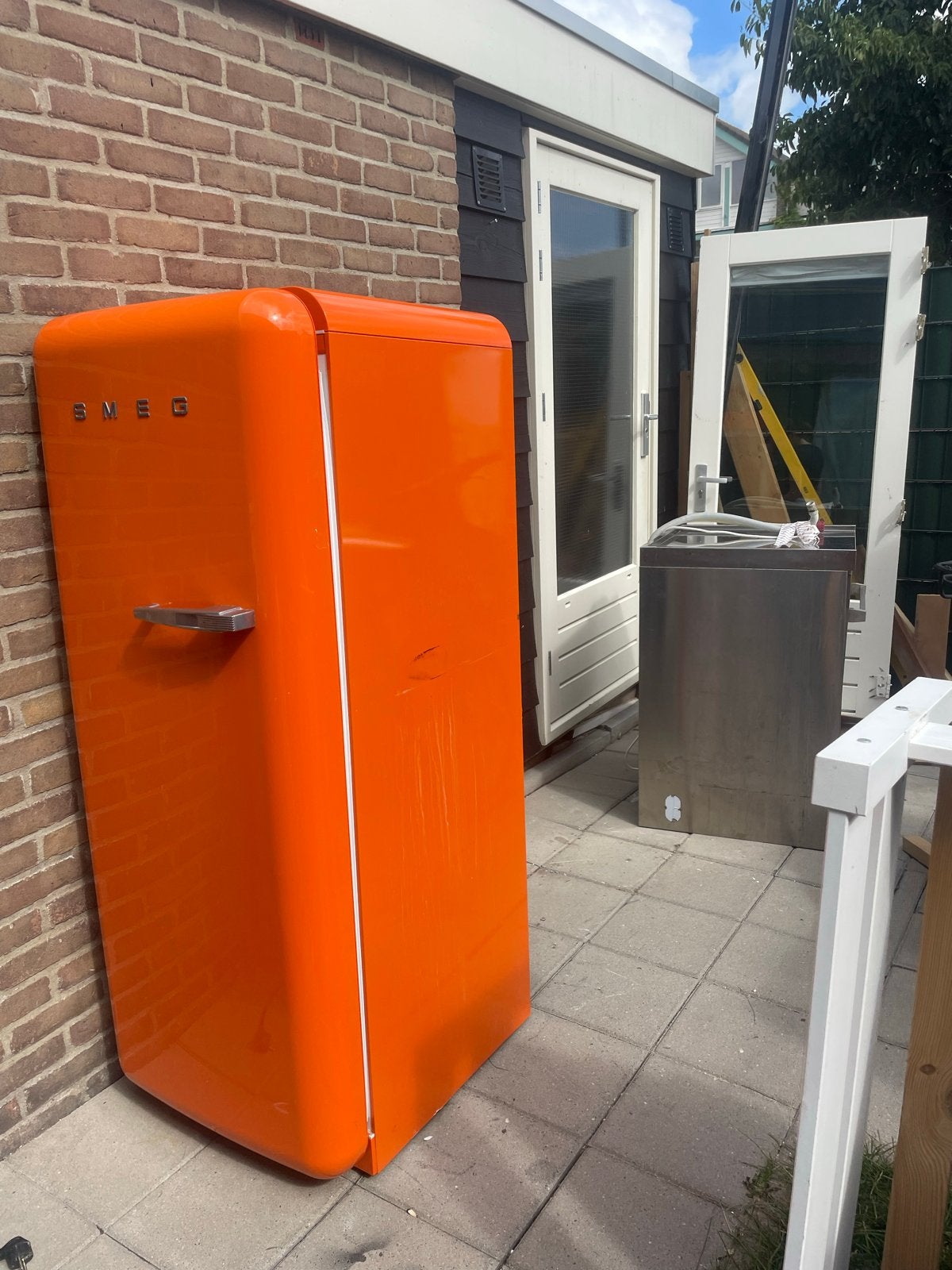 Smeg FAB28 Oranje Koelkast - Retro Stijl, 200 liter of meer, 60 cm of meer, Ophalen of Verzenden, 140 tot 160 cm