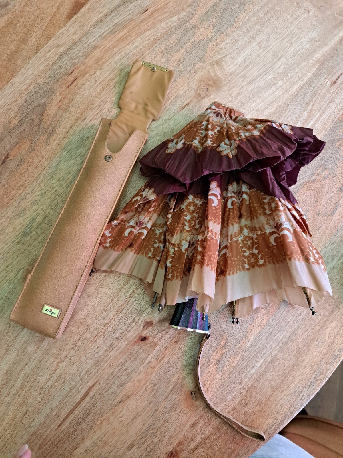 Vintage Knirps Paraplu met Hoes - Bruin/Oranje Patroon, Ophalen of Verzenden, Gebruikt, Bruin