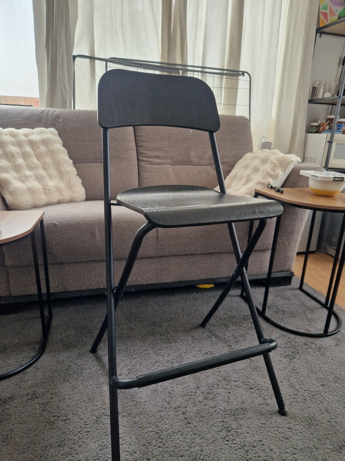 2x Mooie zwarte barkrukken met rugleuning en inklapbaar, Huis en Inrichting, Gebruikt, Met voetsteun, Ophalen of Verzenden, 90 cm of meer