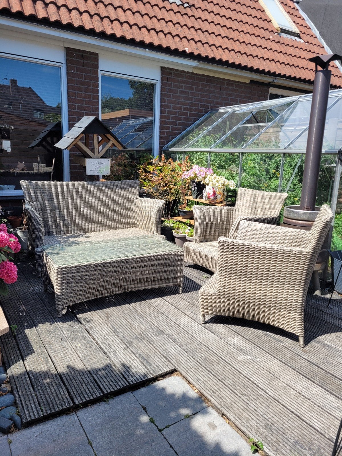 Wicker Loungeset - 2-zits bank en 2 stoelen, Ophalen, 4 zitplaatsen, Gebruikt, Loungeset