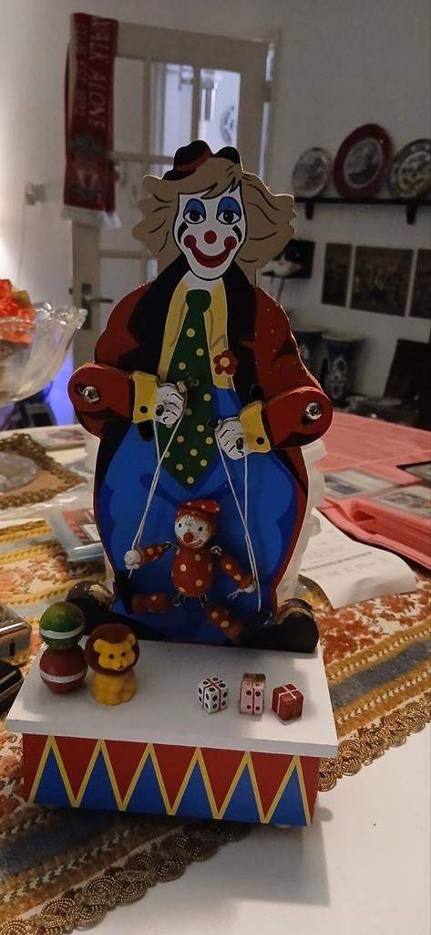 Vintage Muziekdoos Jaren '70 - Clown met Marionet, Antiek en Kunst, Antiek | Speelgoed, Ophalen of Verzenden