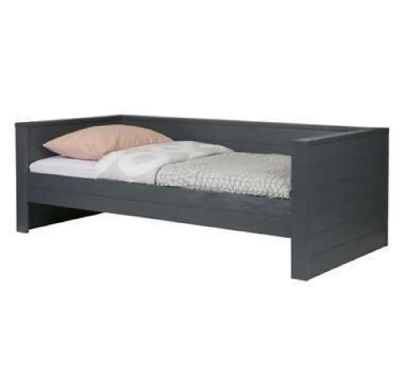 Woood donkergrijs bed 90x200 incl matras met afneembaar tijk, Ophalen, Gebruikt, 90 cm, Eenpersoons