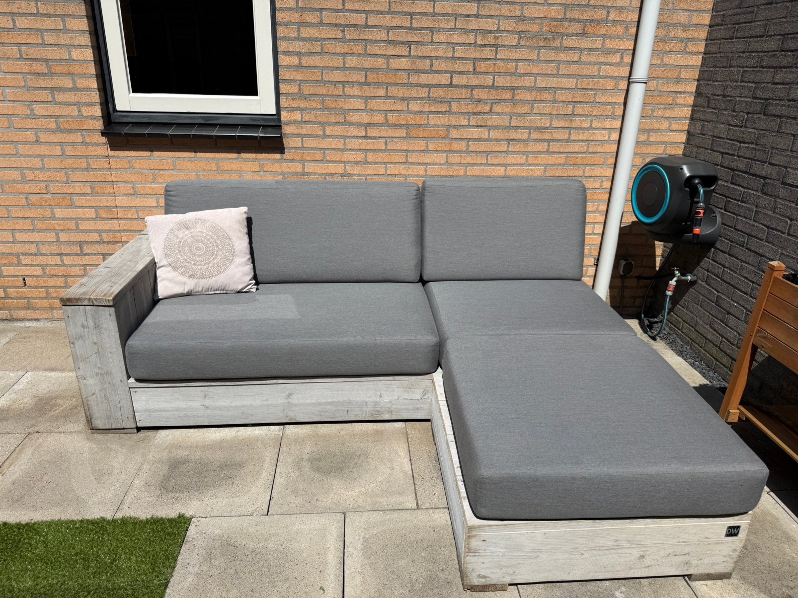 Dutchwood steigerhouten loungebank / loungeset  met hocker, Tuin en Terras, Ophalen, Gebruikt, 3 zitplaatsen, Steigerhout