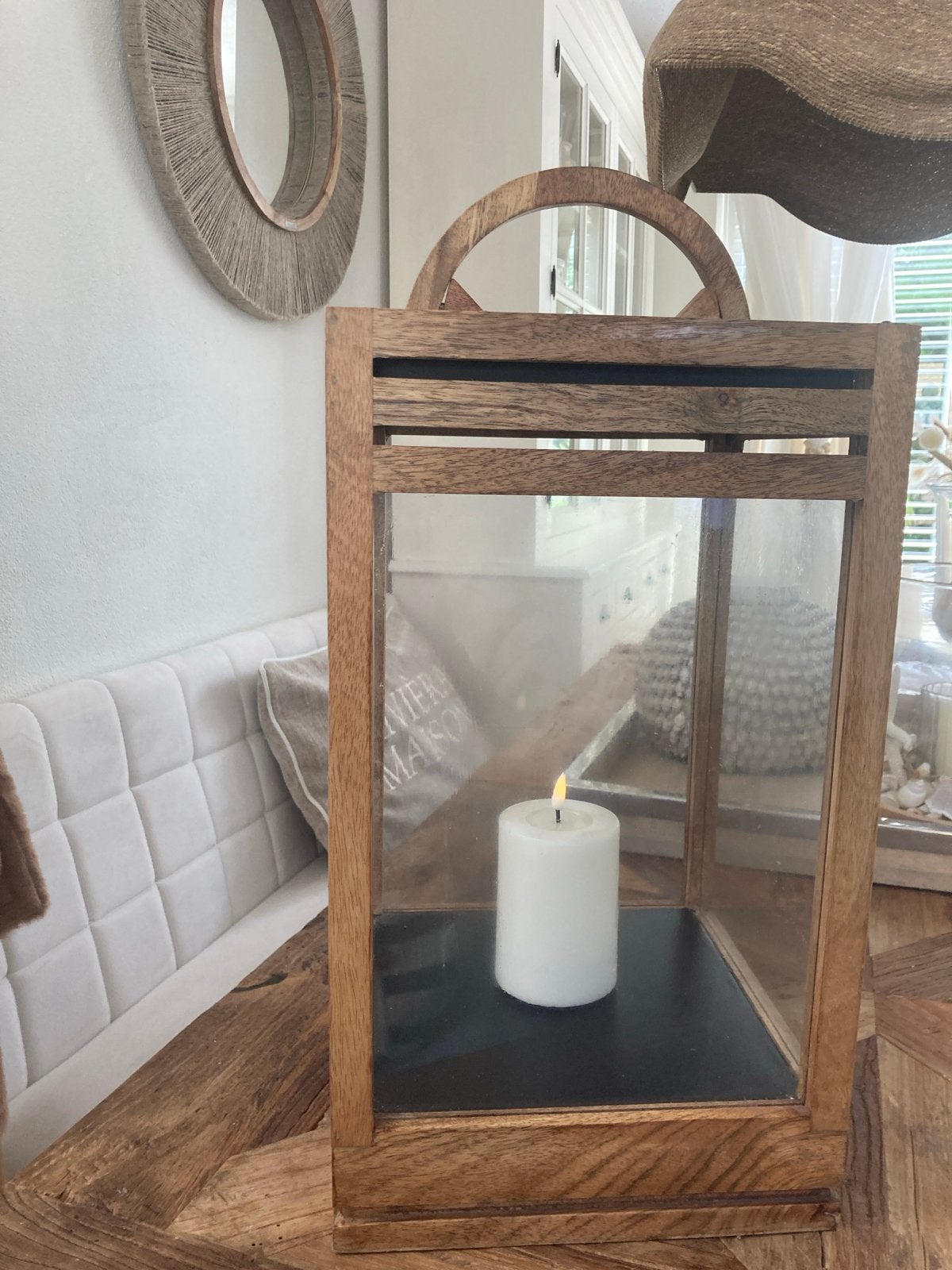 Riviera Maison Lantaarn Hout met Glas, Rivièra Maison, Ophalen of Verzenden, Zo goed als nieuw, Hout