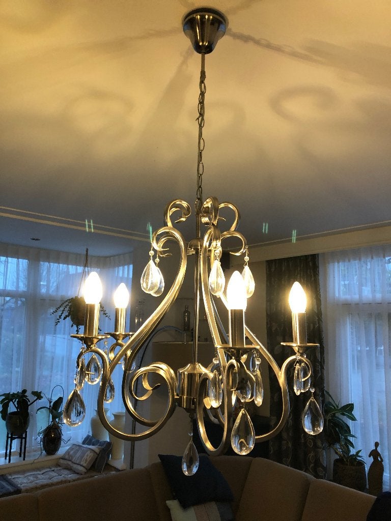Prachtige kroonluchter met kristallen hangers, Ophalen, Gebruikt, Klassiek, Barok, Elegant, E14 (klein)