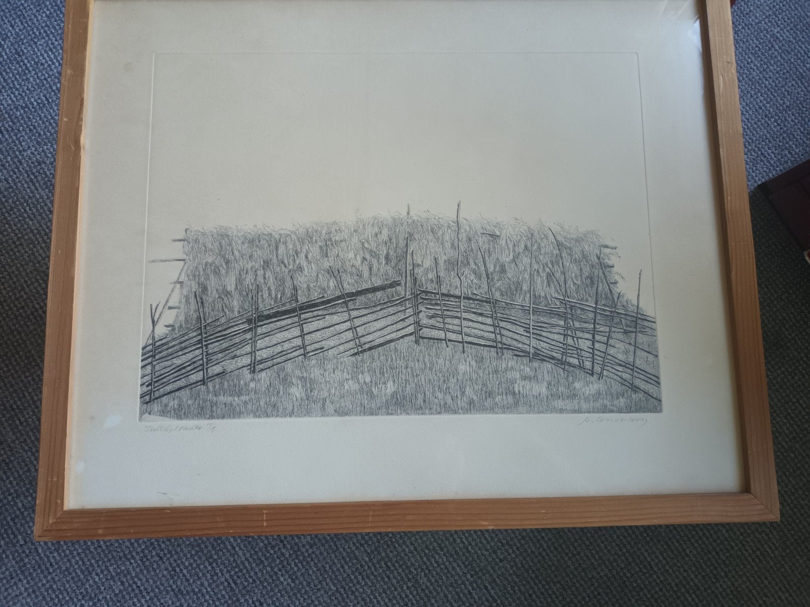 Gesigneerde Ets van P. van den Berg - Landschap met hek, Antiek en Kunst, Ophalen, Gesigneerd, Landschap, 1950 - 1999