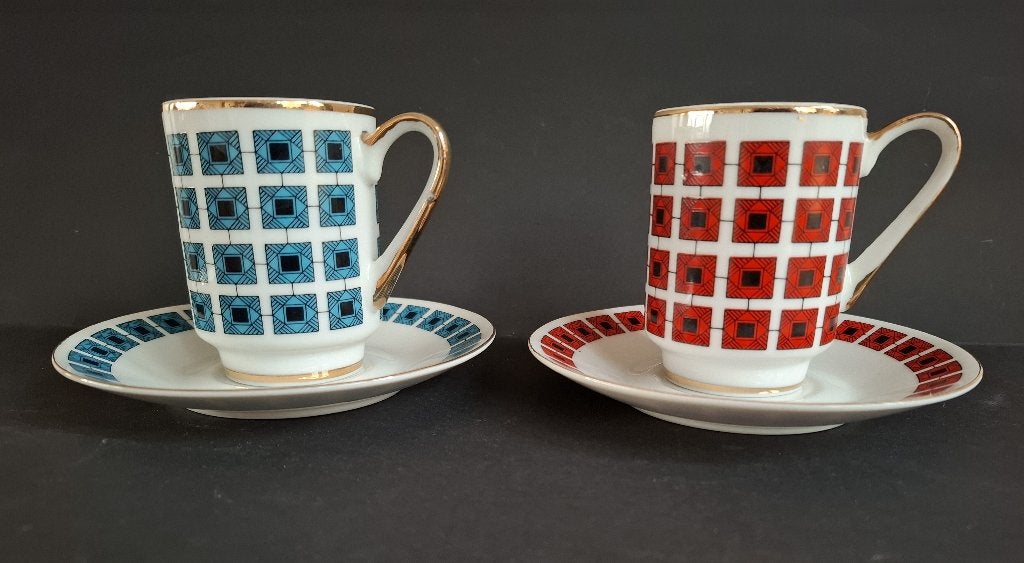 Retro kop en schotel - rood en blauw, Verzamelen, Retro, Ophalen of Verzenden, Huis en Inrichting