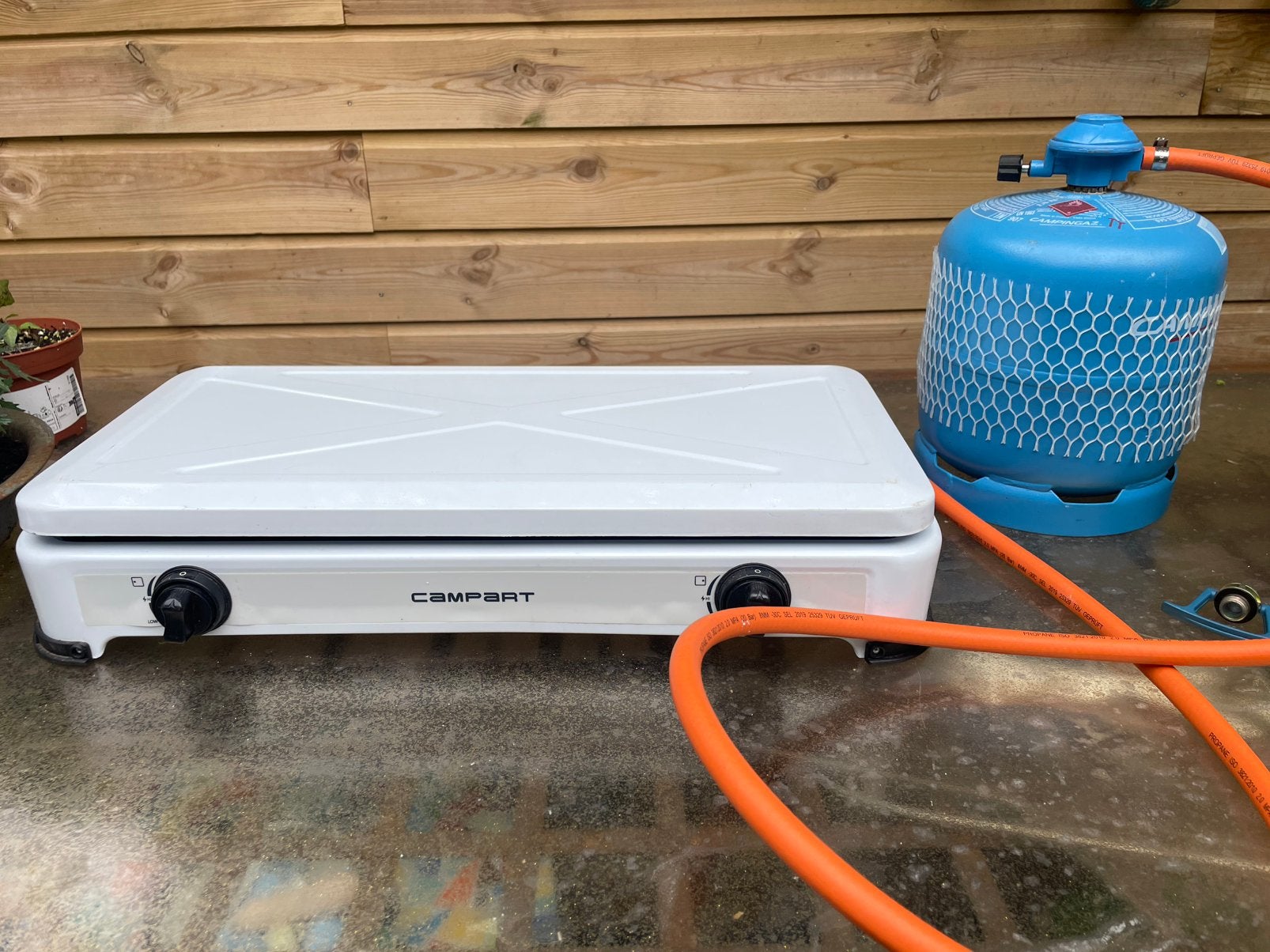Kookstel mét gasfles en drukregelaar, Caravans en Kamperen, Kampeeraccessoires, Ophalen, Gebruikt