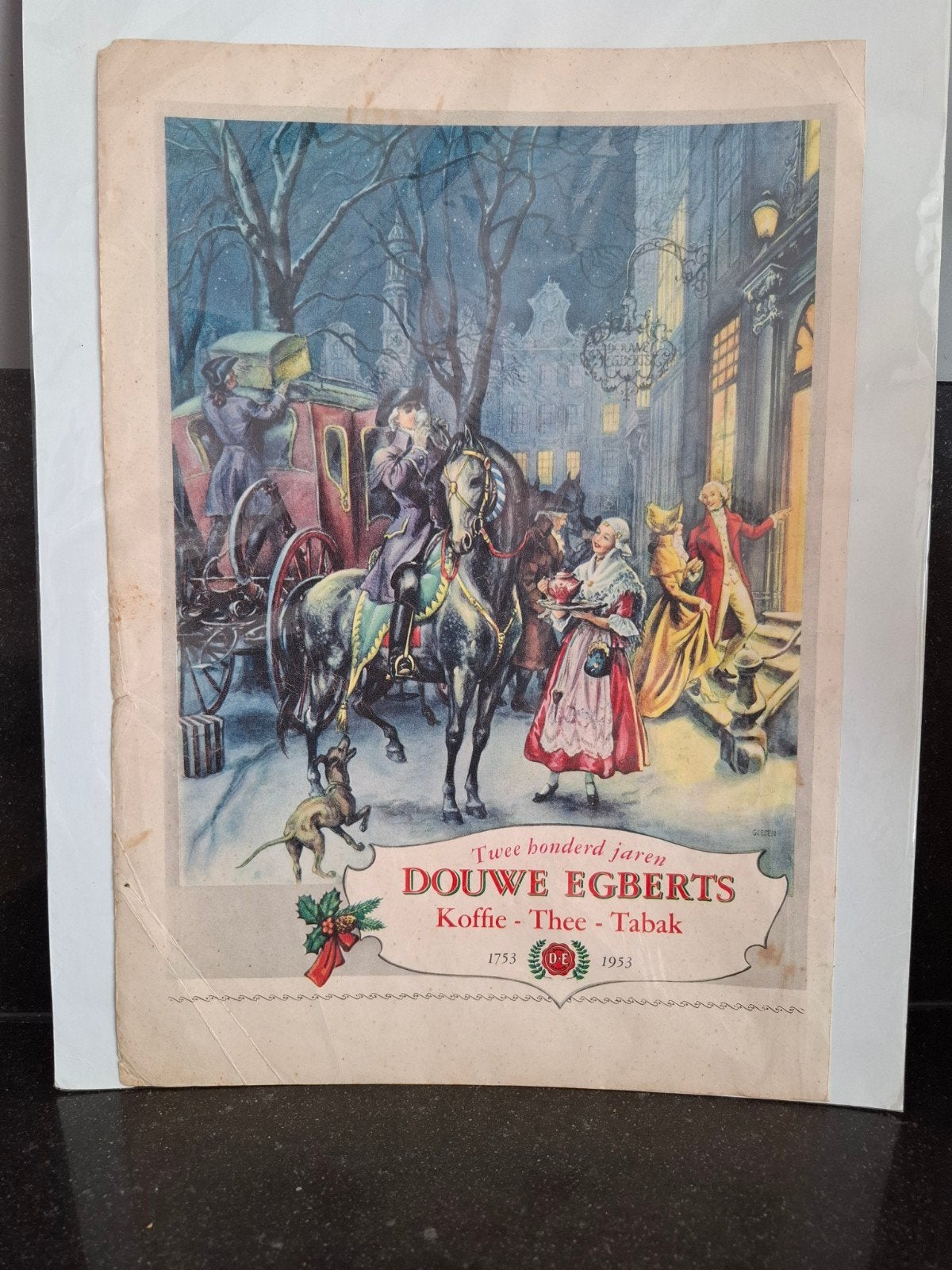 Douwe Egberts Reclameplaat 'Twee Honderd Jaren' (1953), Ophalen of Verzenden, Gebruikt, Reclamebord