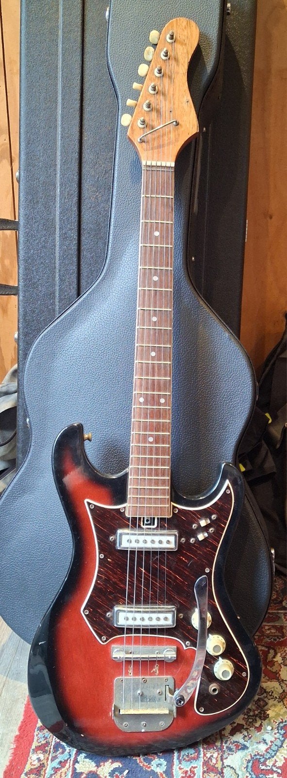 Vintage elektrische gitaar, rood/zwart sunburst, Ophalen