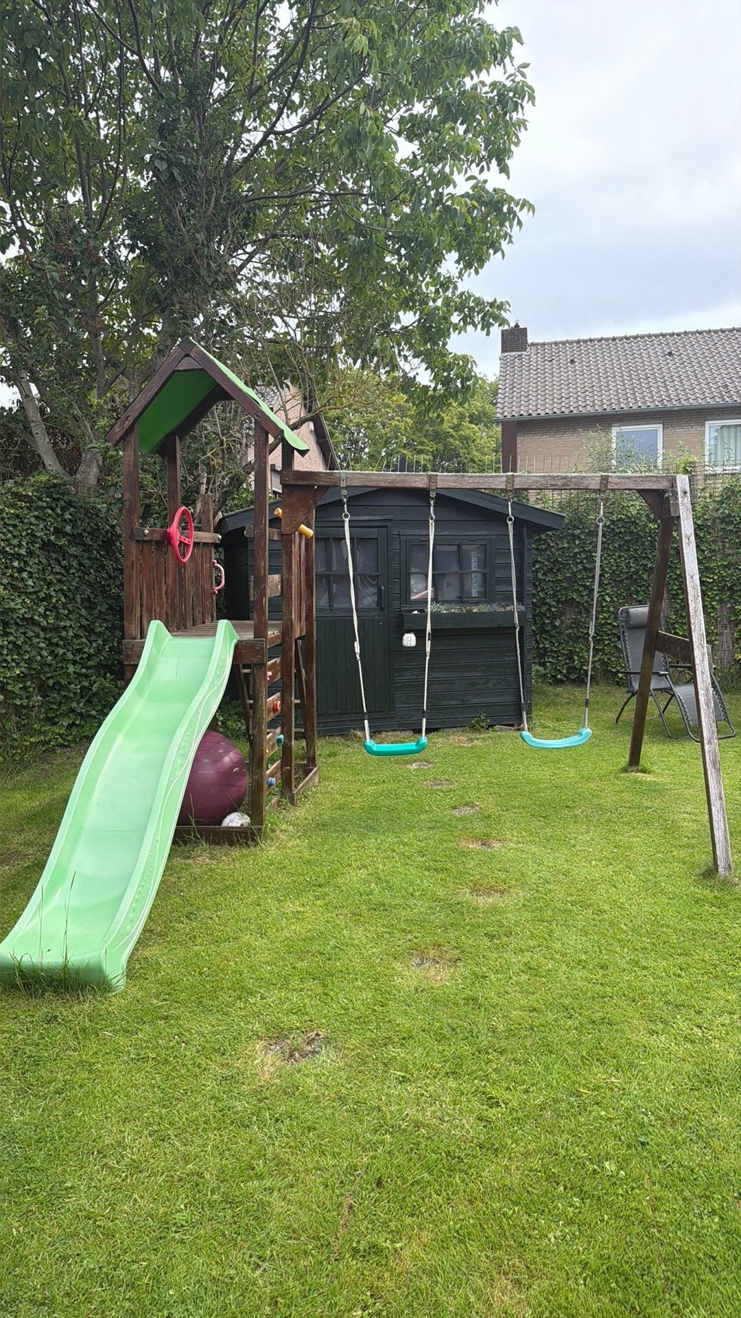 Houten Speeltoestel met Glijbaan en Schommels, Ophalen of Verzenden, Gebruikt, Glijbaan
