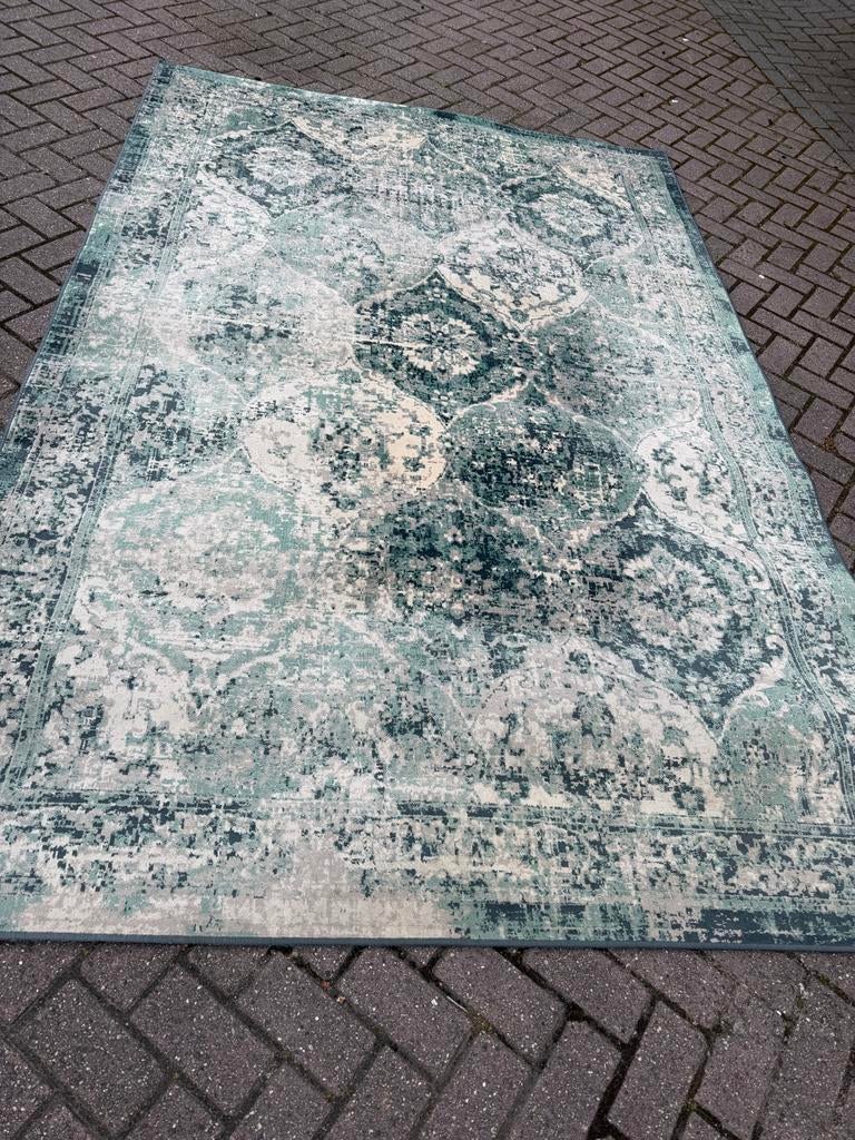 IKEA VINDUM Vloerkleed, laagpolig, wit/groen, 170x230 cm, Huis en Inrichting, Stoffering | Tapijten en Kleden, Wit, 150 tot 200 cm