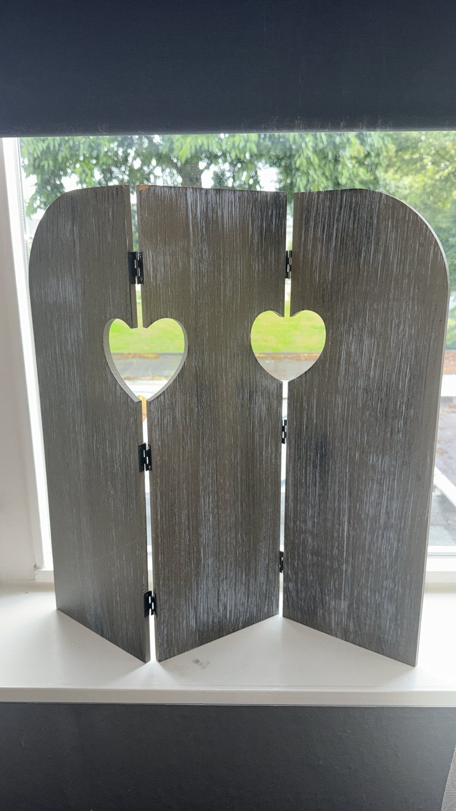 2 x Decoratief houten kamerscherm met hartjes – grijs, Ophalen, Zo goed als nieuw
