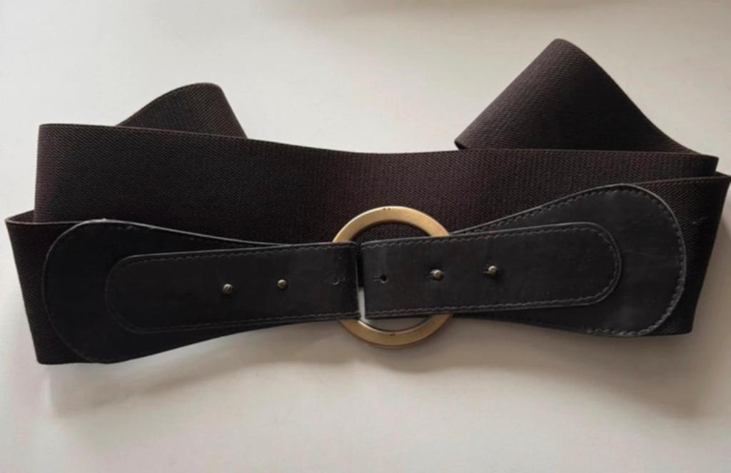 Donkerbruine elastische riem met koperen sluiting, Tailleriem, Ophalen of Verzenden, Gedragen, Bruin