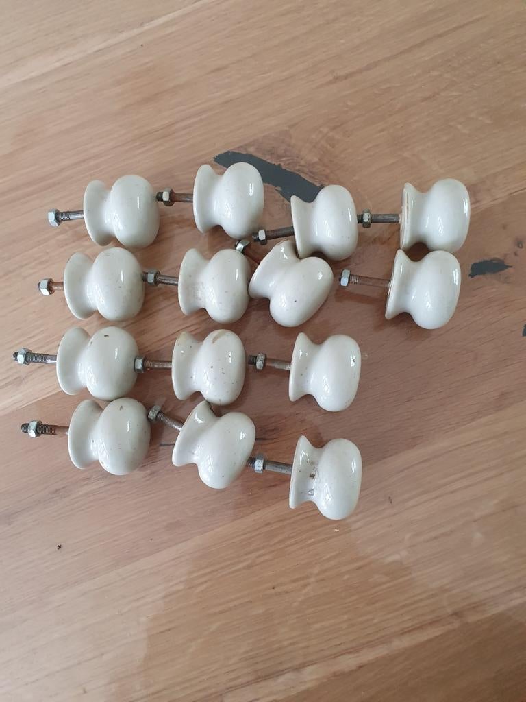 14 deurknoppen met wit porseleinen kop, Ophalen, Chroom, Klink of Kruk